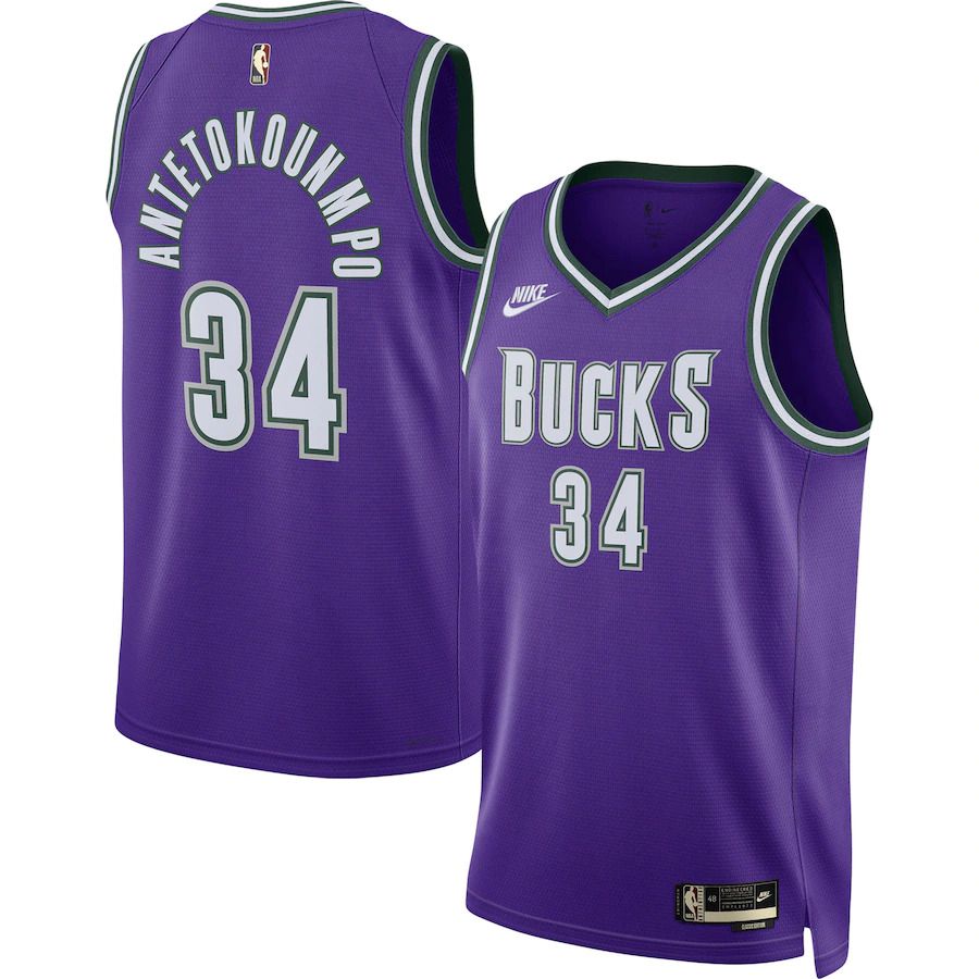 Men Milwaukee Bucks 34 Giannis Antetokounmpo Nike Purple Classic Edition 2022-23 Swingman NBA Jersey